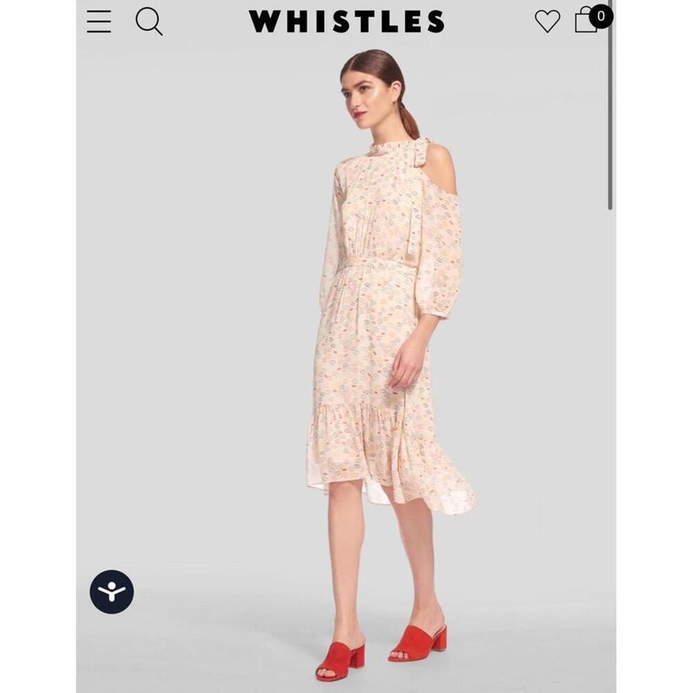Whistles Multicolour Lips Print Tie Neck Dress Us 6